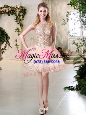 Gorgeous Peach Prom Evening Gown Prom and Party and Sweet 16 with Beading and Lace and Appliques Scoop Sleeveless Lace Up