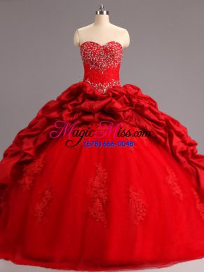 Red Ball Gowns Beading and Appliques and Pick Ups Ball Gown Prom Dress Lace Up Taffeta and Tulle Sleeveless