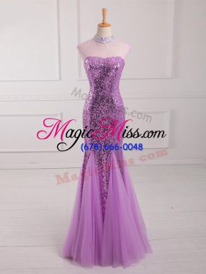 Sleeveless Lace Up Floor Length Beading and Sequins Womens Evening Dresses