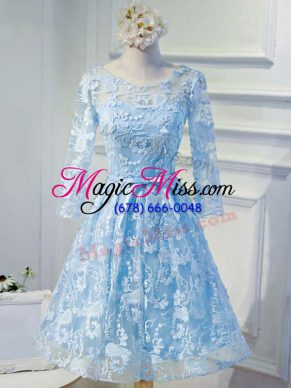 Knee Length A-line Long Sleeves Baby Blue Lace Up