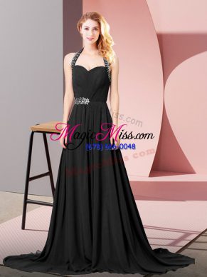 Hot Selling Black Zipper Halter Top Beading and Ruching Homecoming Gowns Chiffon Sleeveless