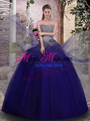 Fine Tulle Sleeveless Floor Length Sweet 16 Dress and Beading