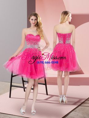 Hot Pink Sleeveless Tulle Lace Up Prom Dresses for Prom and Party and Sweet 16