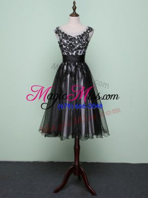 Fashion Black Cocktail Dress Prom and Party with Lace and Appliques Scoop Sleeveless Zipper