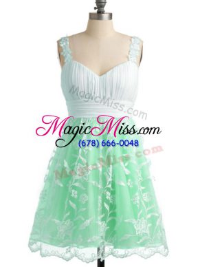 Apple Green Straps Lace Up Lace Bridesmaid Dresses Sleeveless