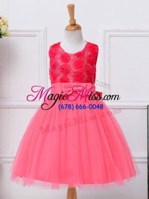 Attractive Hot Pink Sleeveless Tulle Lace Up Child Pageant Dress for Wedding Party