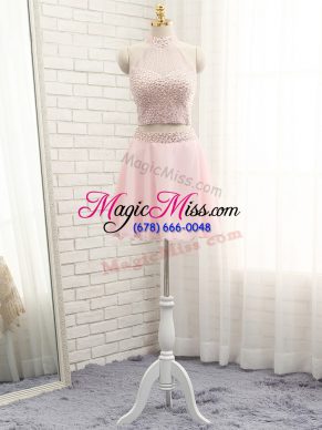 Glorious Sleeveless Mini Length Beading Zipper Homecoming Dress with Pink