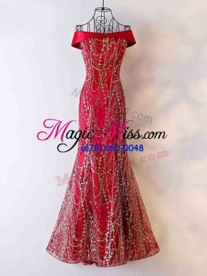 Wine Red Sleeveless Floor Length Beading Lace Up Formal Dresses