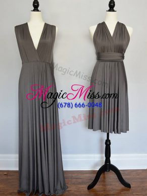 Top Selling Floor Length Empire Sleeveless Grey Wedding Guest Dresses Lace Up