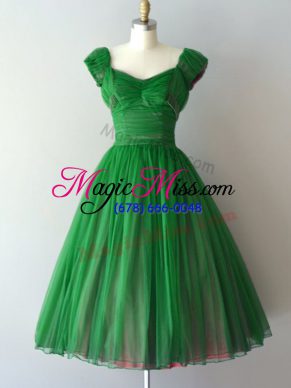 Wonderful V-neck Lace Up Ruching Dama Dress for Quinceanera Short Sleeves