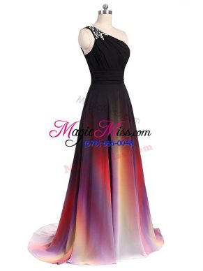 Excellent Multi-color Empire Chiffon Sleeveless Beading Lace Up Evening Dress Brush Train