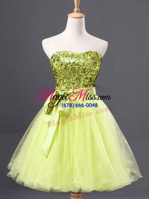 Mini Length Yellow Green Prom Party Dress Tulle Sleeveless Sequins