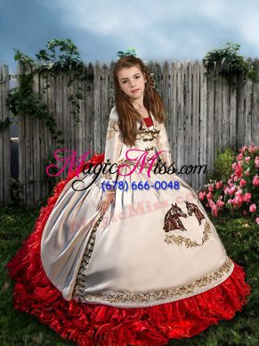 White And Red Ball Gowns Beading and Embroidery and Ruffles Little Girl Pageant Dress Lace Up Organza and Taffeta Sleeveless