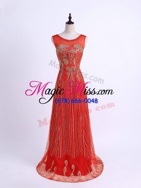 Artistic Red Evening Outfits Prom and Party and Military Ball and Sweet 16 with Beading Sweetheart Sleeveless Zipper