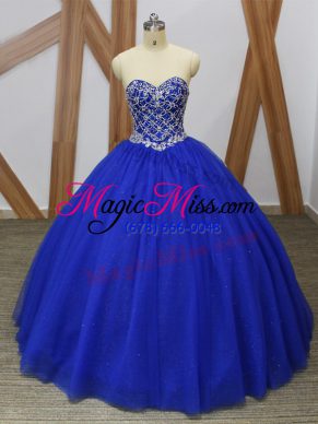Tulle Sweetheart Sleeveless Lace Up Beading 15 Quinceanera Dress in Royal Blue