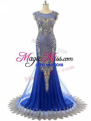 Royal Blue Sleeveless Tulle Side Zipper Womens Evening Dresses for Prom and Party and Military Ball and Sweet 16