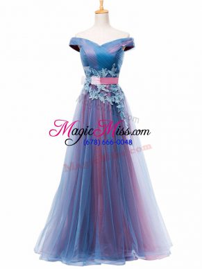 Sleeveless Appliques and Ruching and Belt Lace Up Prom Party Dress