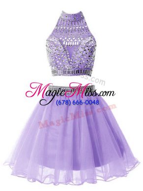 Lilac Sleeveless Organza Zipper Bridesmaid Gown for Party and Wedding Party