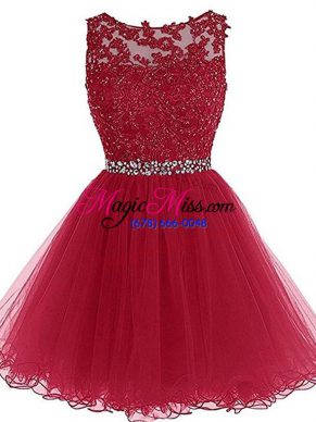 Burgundy Sleeveless Tulle Zipper Dress for Prom for Prom and Party and Sweet 16