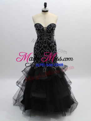 Noble Tulle Sleeveless Floor Length Prom Dress and Beading and Ruffles