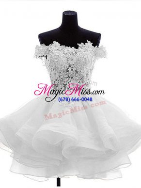 Off The Shoulder Sleeveless Homecoming Dress Mini Length Beading and Lace and Ruffles White Organza