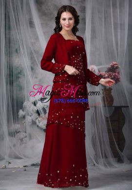 Chiffon Straps Sleeveless Zipper Beading Mother Of The Bride Dress in Rust Red