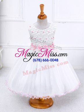 Admirable White Zipper Scoop Appliques Little Girl Pageant Dress Organza Sleeveless
