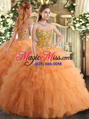 Floor Length Orange 15 Quinceanera Dress Sweetheart Sleeveless Lace Up