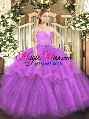 Zipper Sweet 16 Quinceanera Dress Fuchsia for Military Ball and Sweet 16 and Quinceanera with Beading and Lace and Ruffled Layers Brush Train