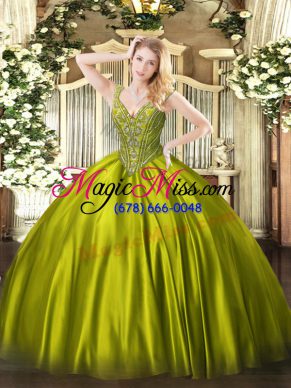 Elegant Olive Green Sleeveless Beading Floor Length Sweet 16 Dresses