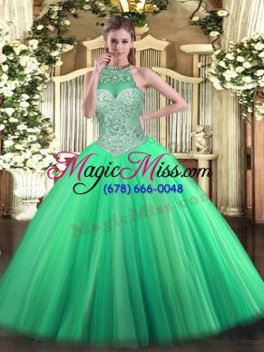 Fabulous Green Sleeveless Beading Floor Length 15 Quinceanera Dress