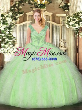 Elegant Sleeveless Lace Up Floor Length Beading and Ruffles Quinceanera Dresses