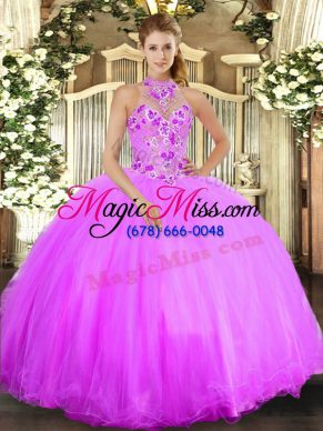 Pretty Tulle Sleeveless Floor Length Quinceanera Gown and Beading and Embroidery