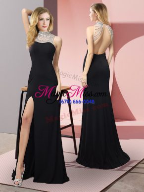 Free and Easy Black Evening Dress Prom and Party with Beading High-neck Sleeveless Backless