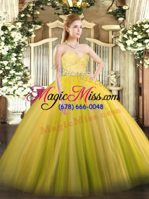 Designer Gold Tulle Zipper 15 Quinceanera Dress Sleeveless Floor Length Beading and Lace