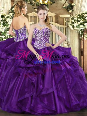Cheap Sweetheart Sleeveless Lace Up Quinceanera Gown Purple Organza