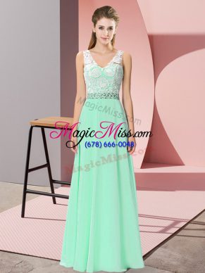 Apple Green Prom and Party with Beading V-neck Sleeveless Lace Up