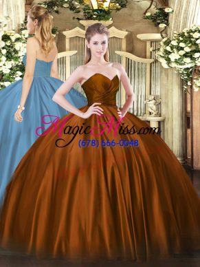 Shining Brown Ball Gowns Sweetheart Sleeveless Organza Floor Length Zipper Ruching Quinceanera Gown