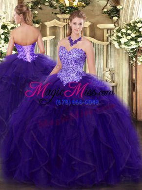 Wonderful Sleeveless Appliques and Ruffles Lace Up Quinceanera Dress