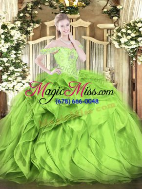 Custom Made Organza Sleeveless Floor Length 15 Quinceanera Dress and Beading and Ruffles