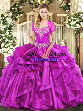 Simple Sweetheart Sleeveless Lace Up Sweet 16 Quinceanera Dress Fuchsia Organza