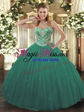 Graceful Turquoise Lace Up Sweetheart Beading 15 Quinceanera Dress Tulle Sleeveless