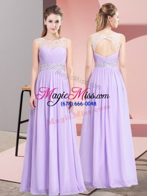 Lavender Empire Scoop Sleeveless Chiffon Floor Length Lace Up Beading Prom Dress