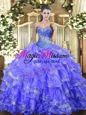 Elegant Blue Sweetheart Lace Up Beading and Ruffled Layers Quinceanera Gown Sleeveless
