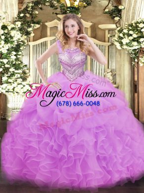 Sexy Lilac Sleeveless Beading and Ruffles and Pick Ups Floor Length 15 Quinceanera Dress