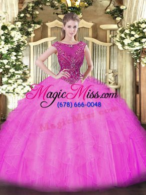 Lilac Scoop Zipper Beading and Ruffles Quince Ball Gowns Sleeveless