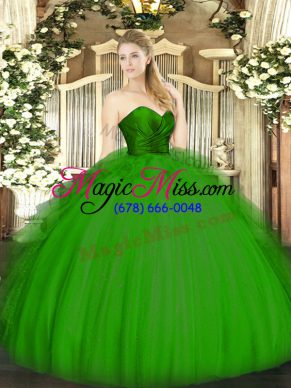 Pretty Ball Gowns Vestidos de Quinceanera Green Sweetheart Tulle Sleeveless Floor Length Zipper