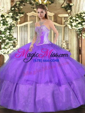 Graceful Sleeveless Beading and Ruffled Layers Lace Up Quinceanera Gown