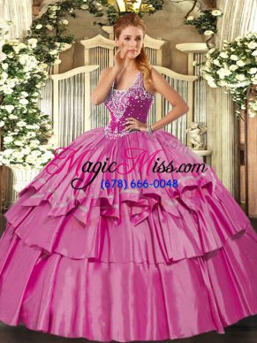 Excellent Lilac Lace Up Straps Beading and Ruffled Layers Quinceanera Gowns Organza and Taffeta Sleeveless