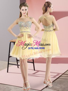 Classical Light Yellow Sleeveless Beading Mini Length Homecoming Dress